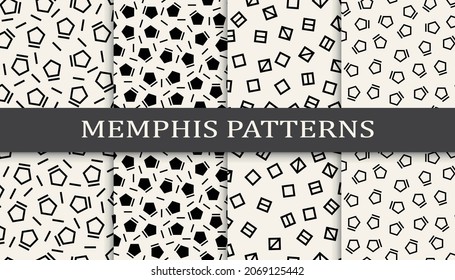 Satz von Memphis-Stilrichtungen nahtlose Muster. Abstraktes grafisches Design-Memphis-Muster. Nahtlose Memphis-Hintergrundmuster.