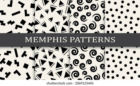 Set of memphis style seamless patterns. Abstract graphic design memphis pattern. Seamless memphis style background pattern.