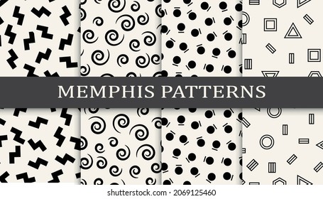 Set of memphis style seamless patterns. Abstract graphic design memphis pattern. Seamless memphis style background pattern.
