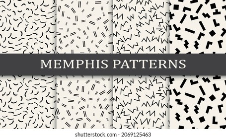 Set of memphis style seamless patterns. Abstract graphic design memphis pattern. Seamless memphis style background pattern.
