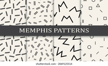 Set of memphis style seamless patterns. Abstract graphic design memphis pattern. Seamless memphis style background pattern.