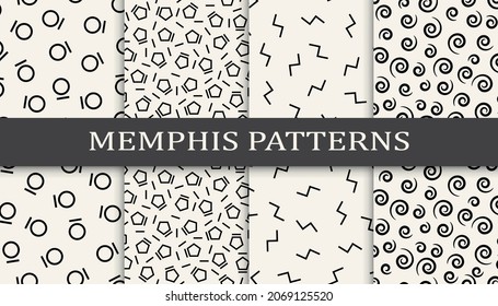 Set of memphis style seamless patterns. Abstract graphic design memphis pattern. Seamless memphis style background pattern.