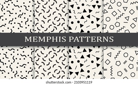 Set of memphis style seamless patterns. Abstract graphic design memphis pattern. Seamless memphis style background pattern.