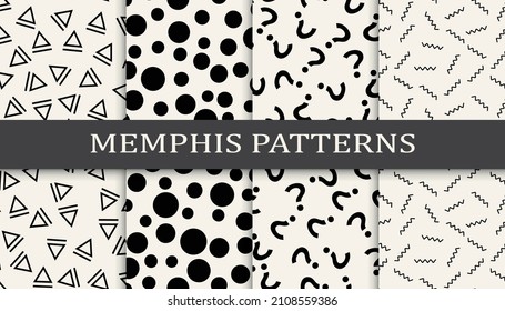 Set of memphis style seamless patterns. Abstract graphic design memphis pattern. Seamless memphis style background pattern.