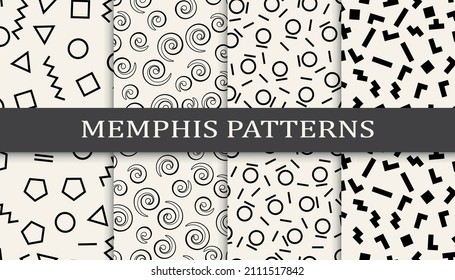 Set of memphis style seamless patterns. Abstract graphic design memphis pattern. Seamless memphis style background pattern.