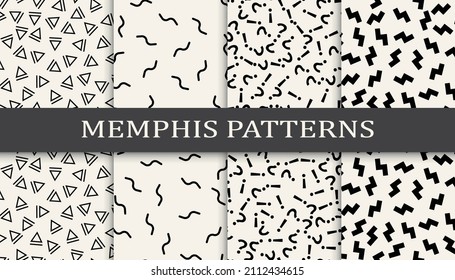 Set of memphis style seamless patterns. Abstract graphic design memphis pattern. Seamless memphis style background pattern.