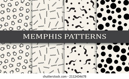 Conjunto de patrones sin fisuras de estilo memphis. Resumen de diseño gráfico memphis patrón. Patrón de fondo de estilo memphis sin inconvenientes.