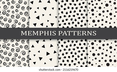 Set of memphis style seamless patterns. Abstract graphic design memphis pattern. Seamless memphis style background pattern.