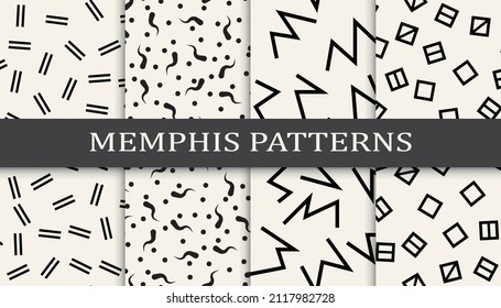 Set of memphis style seamless patterns. Abstract graphic design memphis pattern. Seamless memphis style background pattern.
