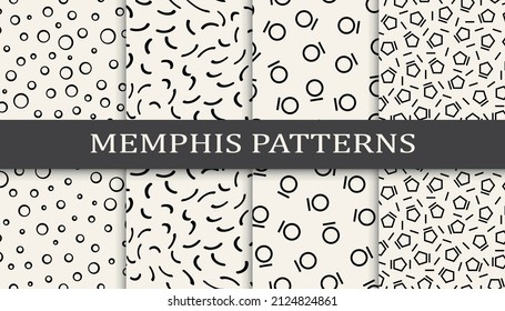 Set of memphis style seamless patterns. Abstract graphic design memphis pattern. Seamless memphis style background pattern.