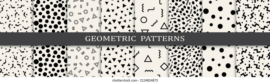Set of memphis style seamless patterns. Abstract graphic design memphis pattern. Seamless memphis style background pattern.