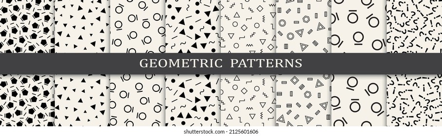 Set of memphis style seamless patterns. Abstract graphic design memphis pattern. Seamless memphis style background pattern.