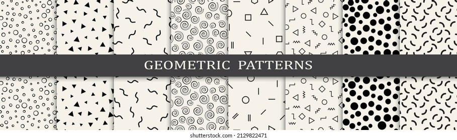 Set of memphis style seamless patterns. Abstract graphic design memphis pattern. Seamless memphis style background pattern.