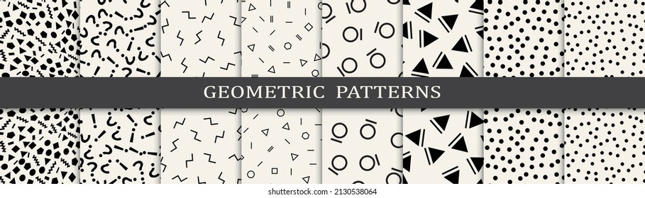 Set of memphis style seamless patterns. Abstract graphic design memphis pattern. Seamless memphis style background pattern.