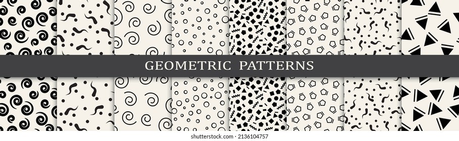 Set of memphis style seamless patterns. Abstract graphic design memphis pattern. Seamless memphis style background pattern.