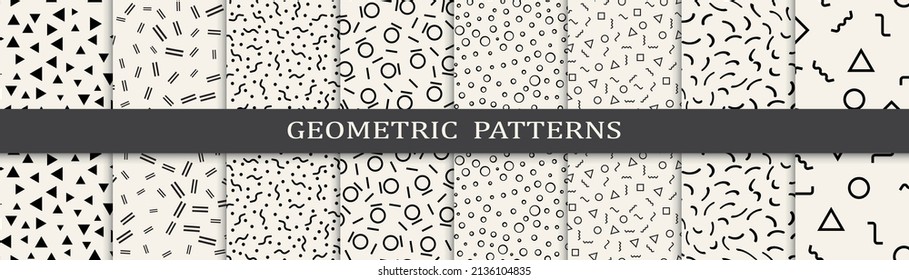 Set of memphis style seamless patterns. Abstract graphic design memphis pattern. Seamless memphis style background pattern.