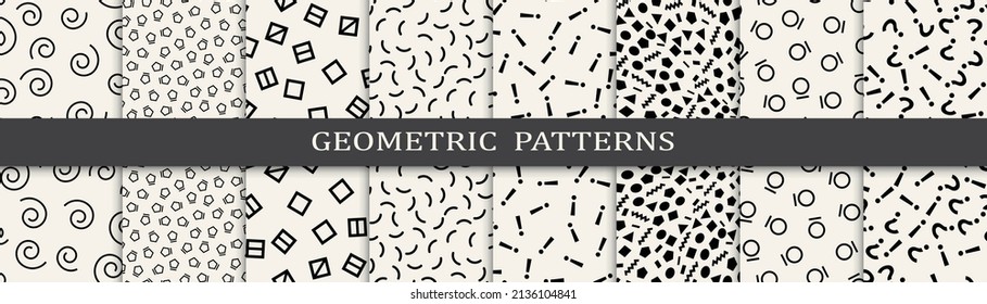 Set of memphis style seamless patterns. Abstract graphic design memphis pattern. Seamless memphis style background pattern.