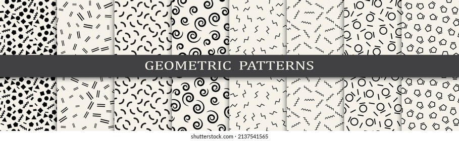 Set of memphis style seamless patterns. Abstract graphic design memphis pattern. Seamless memphis style background pattern.