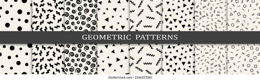 Set of memphis style seamless patterns. Abstract graphic design memphis pattern. Seamless memphis style background pattern.