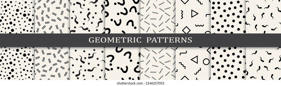 Set of memphis style seamless patterns. Abstract graphic design memphis pattern. Seamless memphis style background pattern.