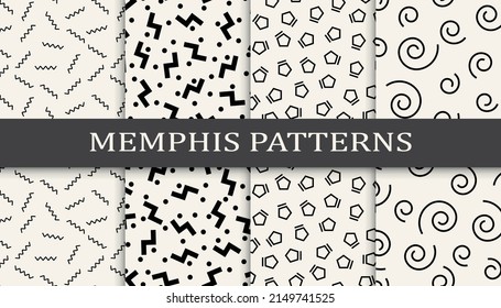 Set of memphis style seamless patterns. Abstract graphic design memphis pattern. Seamless memphis style background pattern.