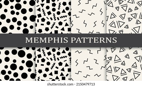 Set of memphis style seamless patterns. Abstract graphic design memphis pattern. Seamless memphis style background pattern.