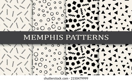 Set of memphis style seamless patterns. Abstract graphic design memphis pattern. Seamless memphis style background pattern.