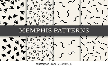 Set of memphis style seamless patterns. Abstract graphic design memphis pattern. Seamless memphis style background pattern.
