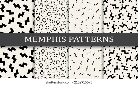 Set of memphis style seamless patterns. Abstract graphic design memphis pattern. Seamless memphis style background pattern.