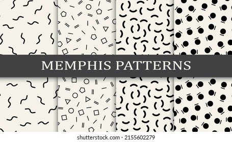 Set of memphis style seamless patterns. Abstract graphic design memphis pattern. Seamless memphis style background pattern.