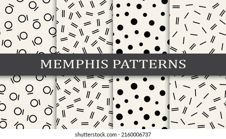 Set of memphis style seamless patterns. Abstract graphic design memphis pattern. Seamless memphis style background pattern.