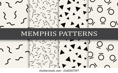 Set of memphis style seamless patterns. Abstract graphic design memphis pattern. Seamless memphis style background pattern.