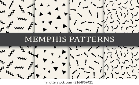 Set of memphis style seamless patterns. Abstract graphic design memphis pattern. Seamless memphis style background pattern.