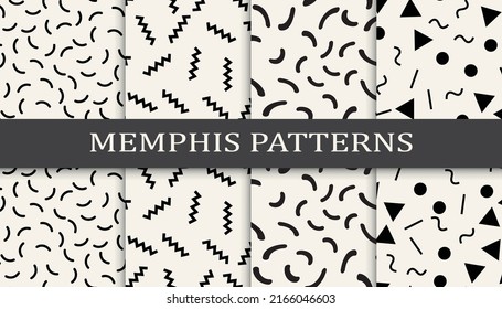 Set of memphis style seamless patterns. Abstract graphic design memphis pattern. Seamless memphis style background pattern.