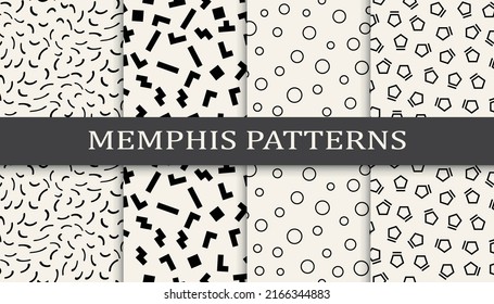 Set of memphis style seamless patterns. Abstract graphic design memphis pattern. Seamless memphis style background pattern.