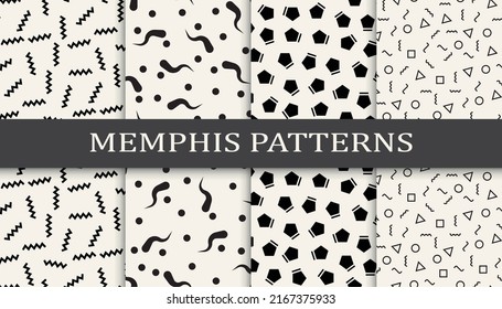 Set of memphis style seamless patterns. Abstract graphic design memphis pattern. Seamless memphis style background pattern.