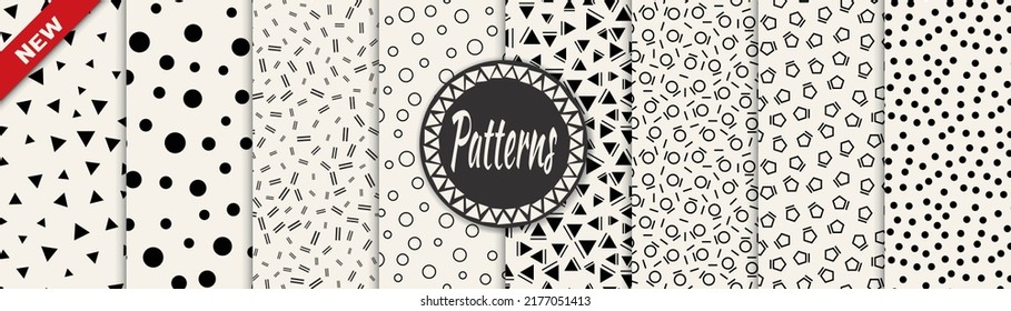 Set of memphis style seamless patterns. Abstract graphic design memphis pattern. Seamless memphis style background pattern.