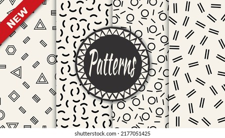 Set of memphis style seamless patterns. Abstract graphic design memphis pattern. Seamless memphis style background pattern.
