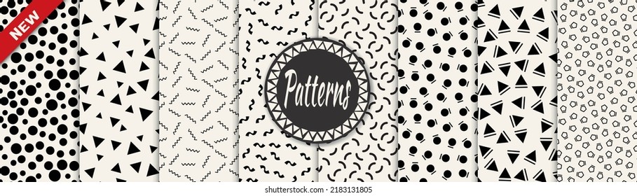 Set of memphis style seamless patterns. Abstract graphic design memphis pattern. Seamless memphis style background pattern.