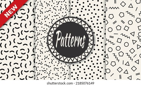 Set of memphis style seamless patterns. Abstract graphic design memphis pattern. Seamless memphis style background pattern.