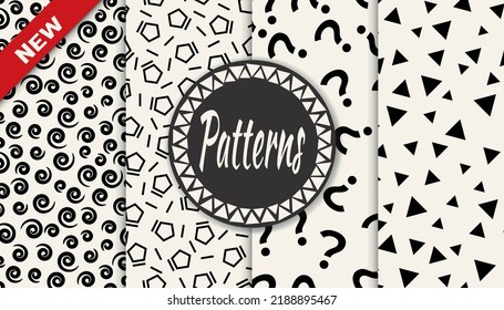 Set of memphis style seamless patterns. Abstract graphic design memphis pattern. Seamless memphis style background pattern.
