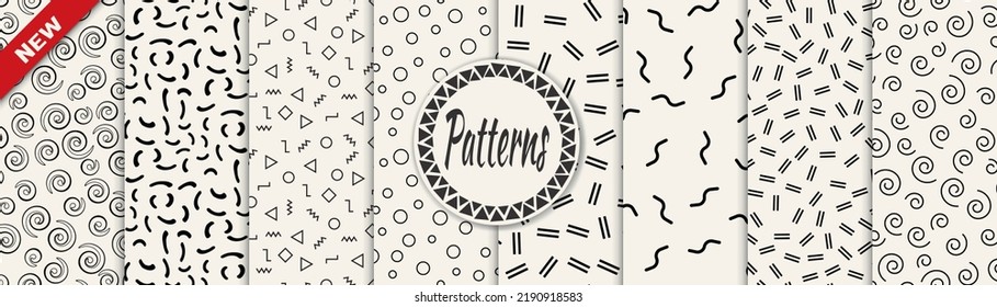 Set of memphis style seamless patterns. Abstract graphic design memphis pattern. Seamless memphis style background pattern.