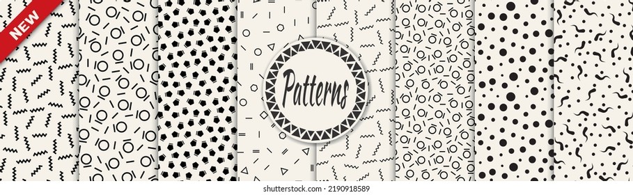 Set of memphis style seamless patterns. Abstract graphic design memphis pattern. Seamless memphis style background pattern.