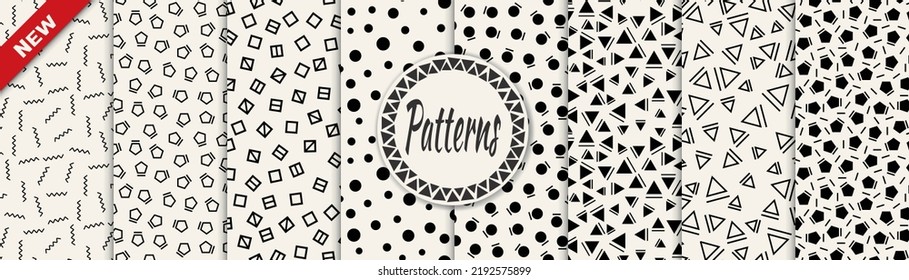 Set of memphis style seamless patterns. Abstract graphic design memphis pattern. Seamless memphis style background pattern.