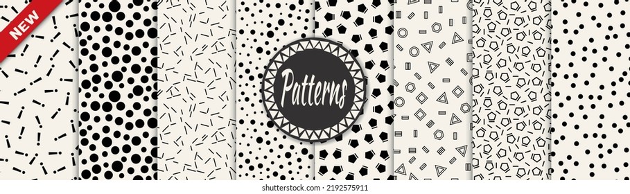 Set of memphis style seamless patterns. Abstract graphic design memphis pattern. Seamless memphis style background pattern.