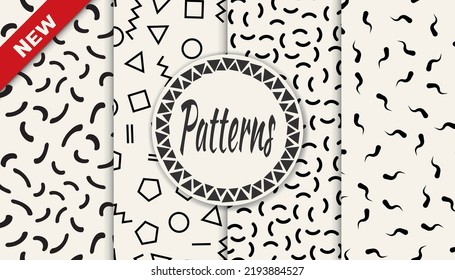 Set of memphis style seamless patterns. Abstract graphic design memphis pattern. Seamless memphis style background pattern.