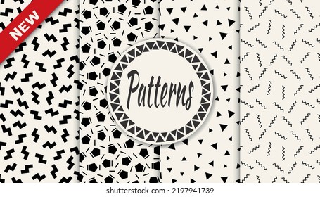 Set of memphis style seamless patterns. Abstract graphic design memphis pattern. Seamless memphis style background pattern.