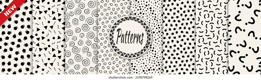 Set of memphis style seamless patterns. Abstract graphic design memphis pattern. Seamless memphis style background pattern.