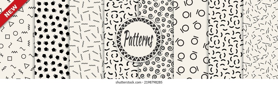 Set of memphis style seamless patterns. Abstract graphic design memphis pattern. Seamless memphis style background pattern.