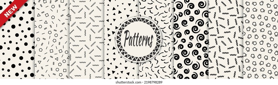 Set of memphis style seamless patterns. Abstract graphic design memphis pattern. Seamless memphis style background pattern.